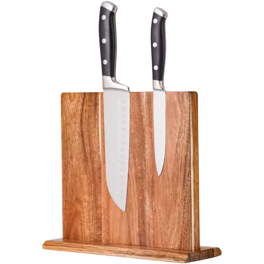 Porte-Couteaux magnétique double face – Bois d’acacia (25 × 23,5 × 10 cm)