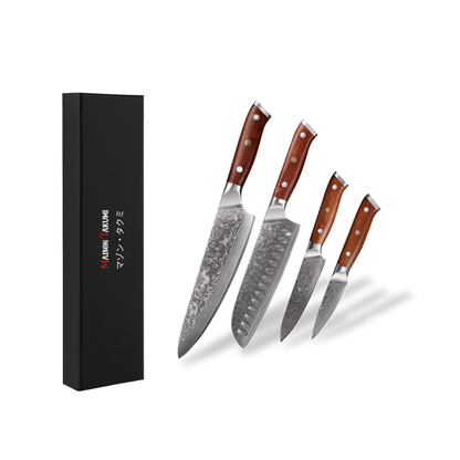 Coffret de 4 Couteaux de Cuisine Acier Damas – Édition Mokuzai