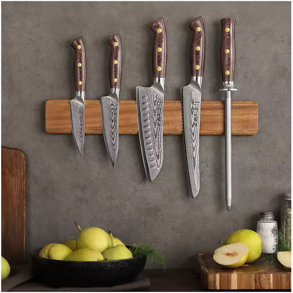 Porte-couteaux magnétique — Bois d’acacia (400 × 65 × 21 mm)