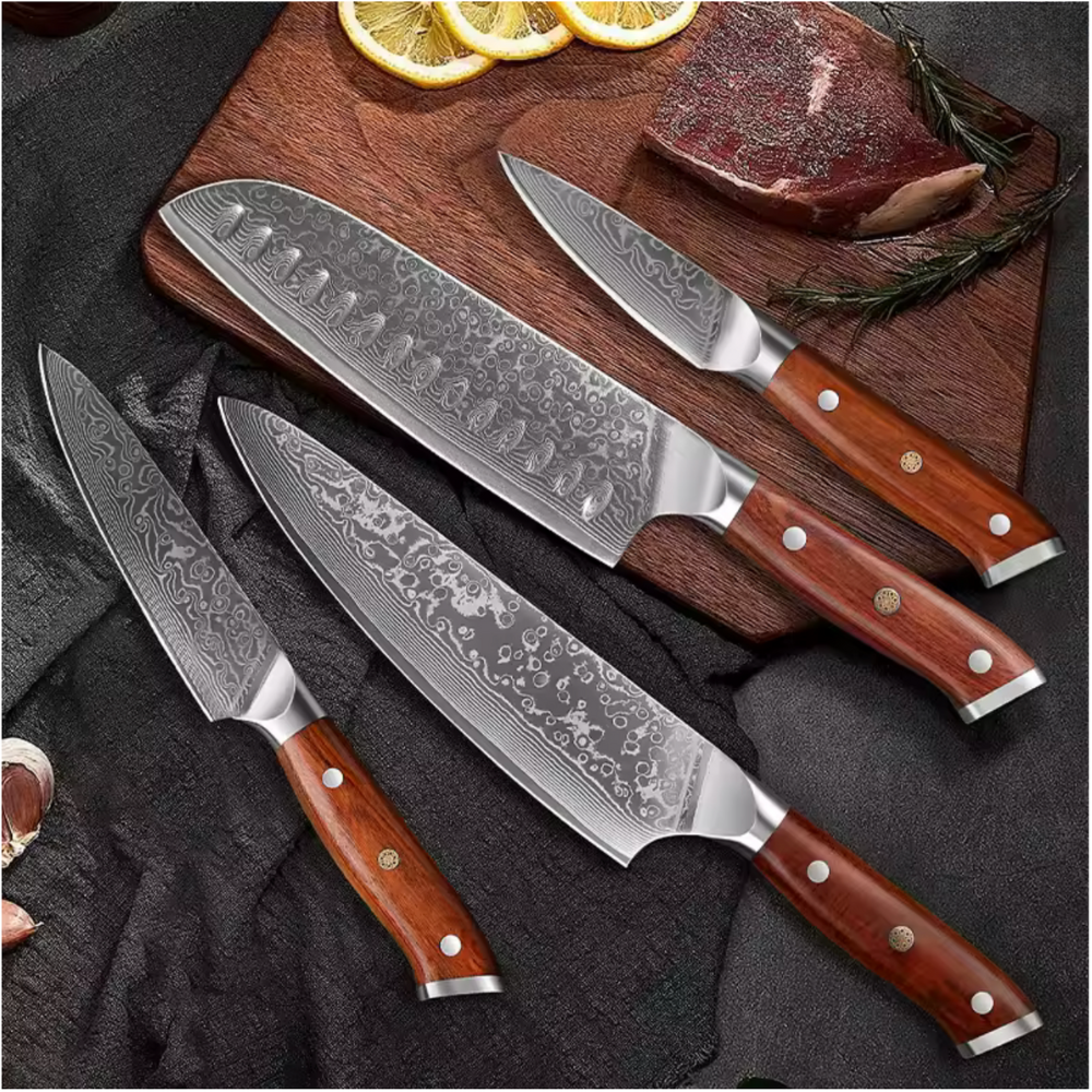 Coffret de 4 Couteaux de Cuisine Acier Damas – Édition Mokuzai
