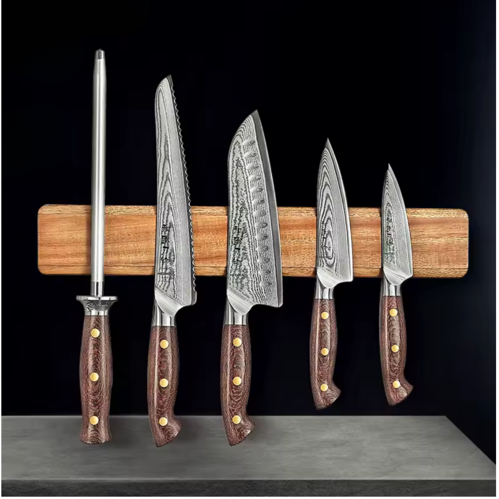 Porte-couteaux magnétique — Bois d’acacia (400 × 65 × 21 mm)