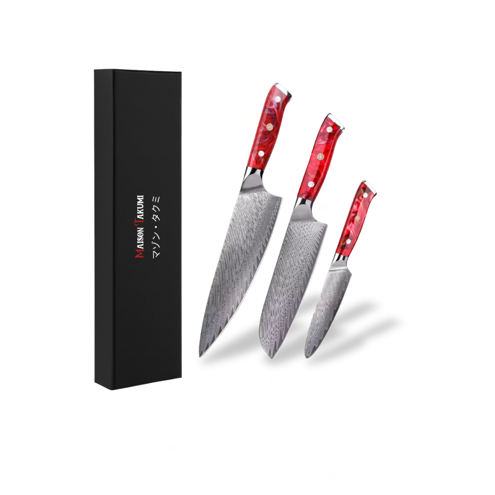 Coffret de 3 Couteaux de Cuisine Professionnels – Édition Kurohana Rubis