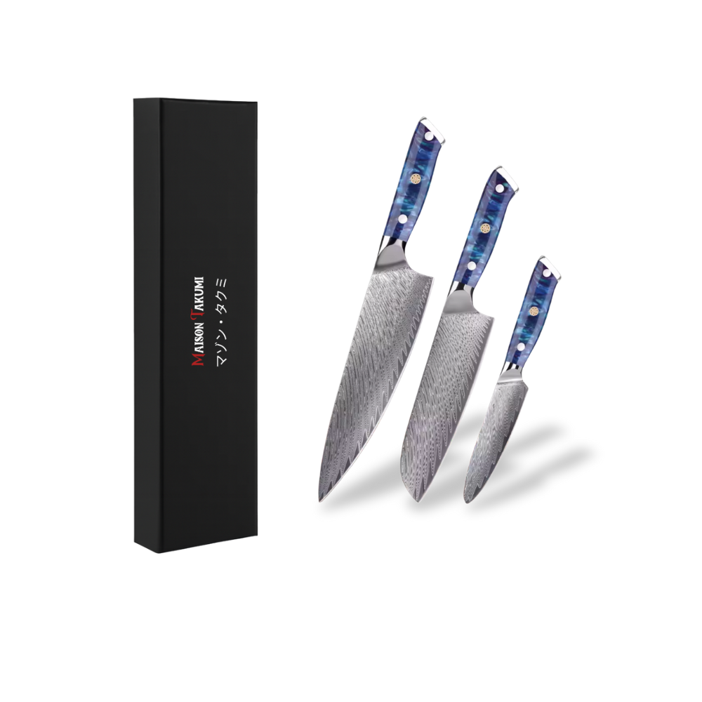 Coffret de 3 Couteaux de Cuisine Professionnels – Édition Kurohana Saphir
