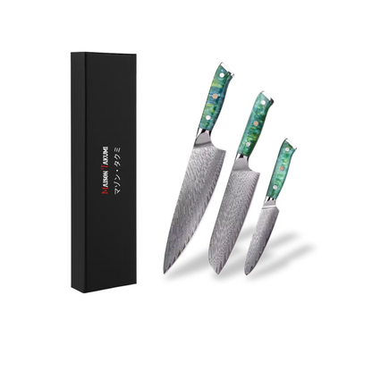 Coffret de 3 Couteaux de Cuisine Professionnels – Édition Kurohana Emeraude