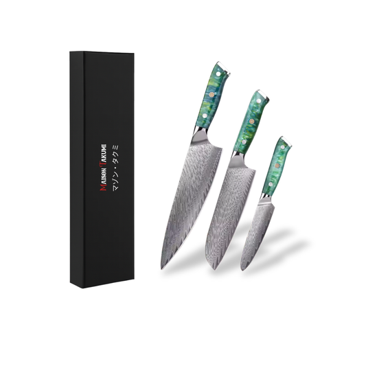 Coffret de 3 Couteaux de Cuisine Professionnels – Édition Kurohana Emeraude